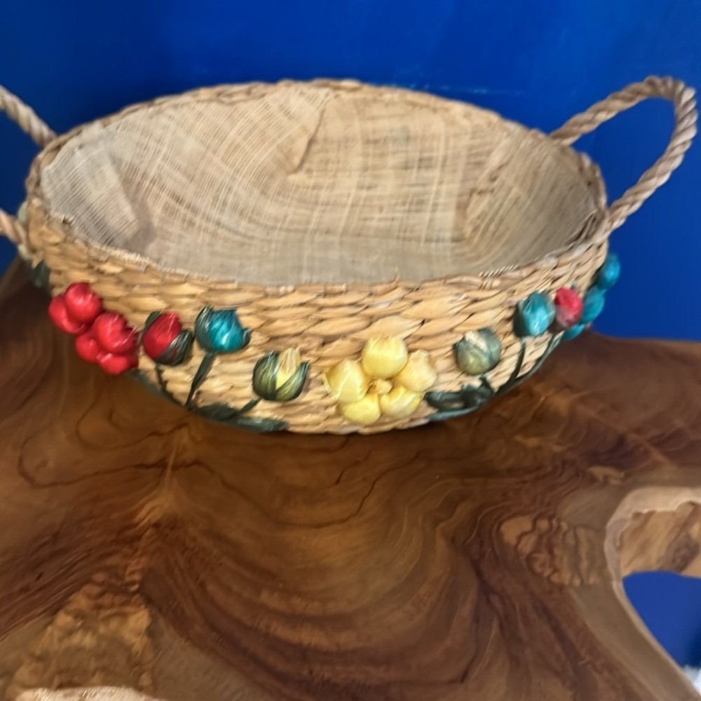 Vintage Set of 3  1950’s Handwoven Decorative Raffia Baskets - Picture 3 of 5